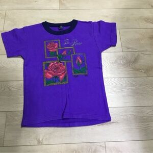 Vibrant Purple Kids Tee with Rose Design